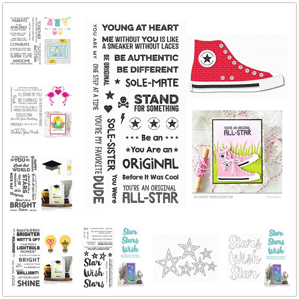 

All-Star High Top Welcome Baby Flamingos Graduation Accents Cutting Dies Clear Stamps 2024 New Scrapbooking Frame Card
