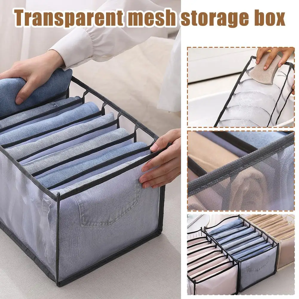 7/9 Grids Foldable Underwear Underwear Socks Organizer With Dividers Clothes Storage Box Breathable Mesh Bag For Wardrobe C4B3