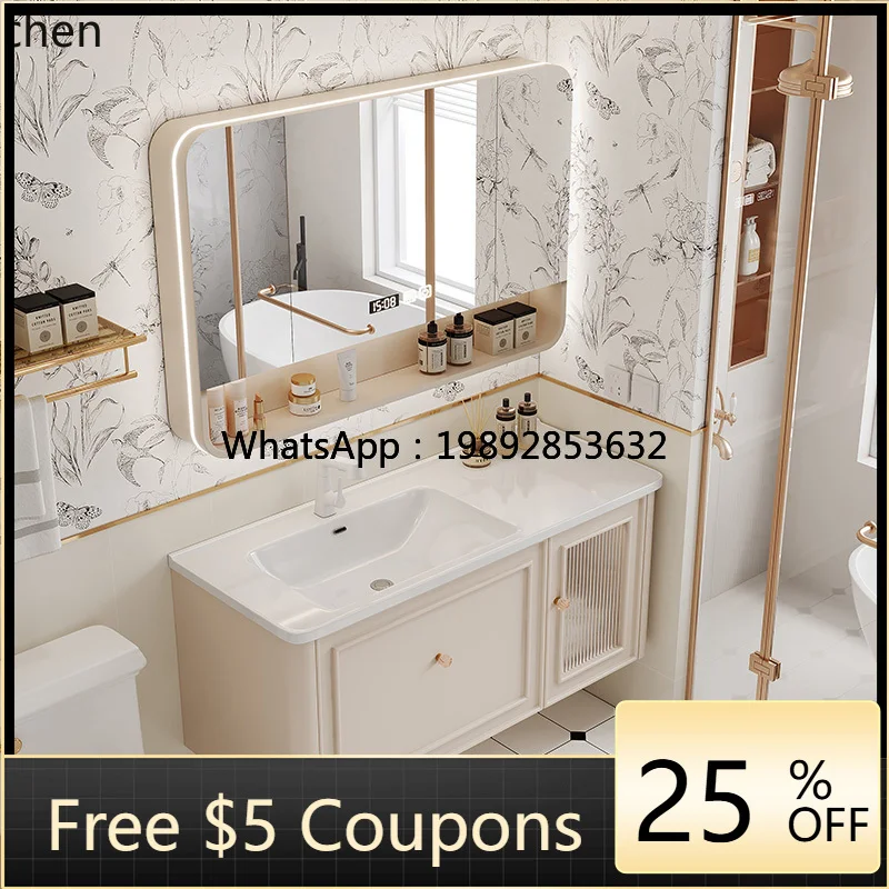 

GZ/bathroom cabinet combination ceramic integrated basin washbasin toilet rounded corner mirror cabinet intelligent washbasin