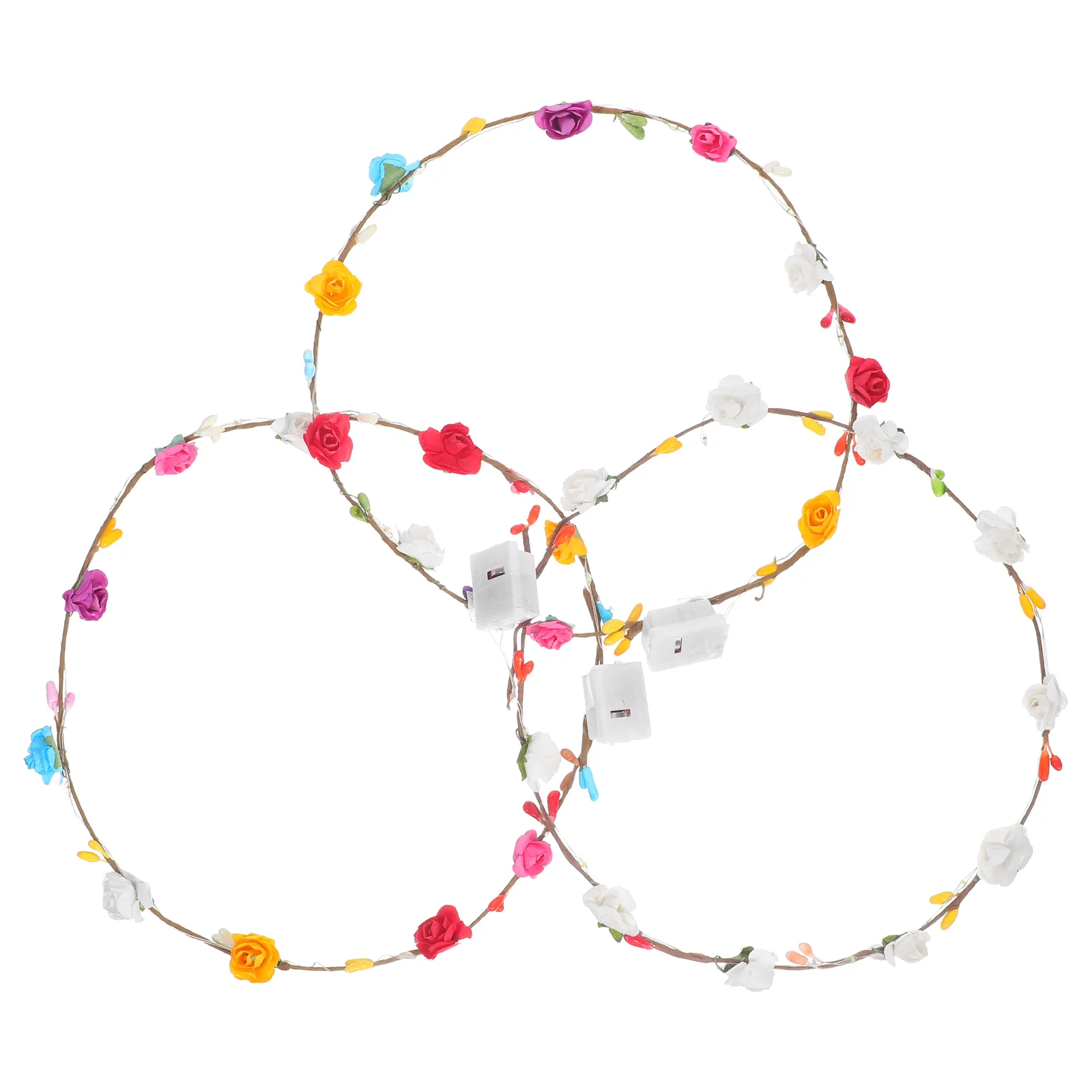 

3pcs Flower Crown Headbands Party Wreath Headdress Wedding Birthday Halloween Bridesmaids Women Girls No Batteries 3