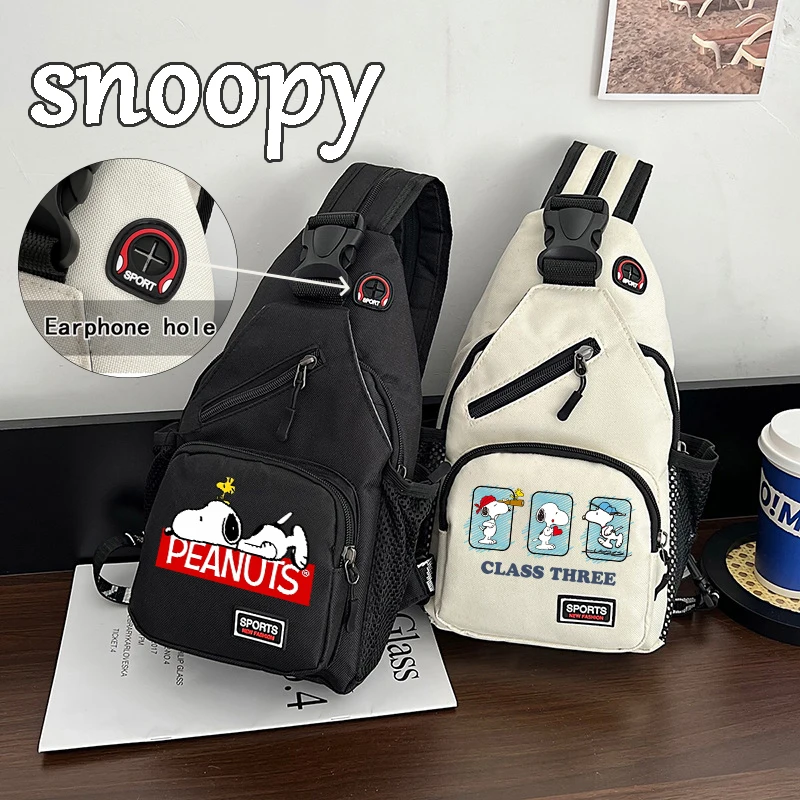 Snoopy Multifunctional Chest Bag Woman Men Fashion Trend Oxford Cloth Shoulder Bags with Earphone Hole Cute Daily Sling Handbags