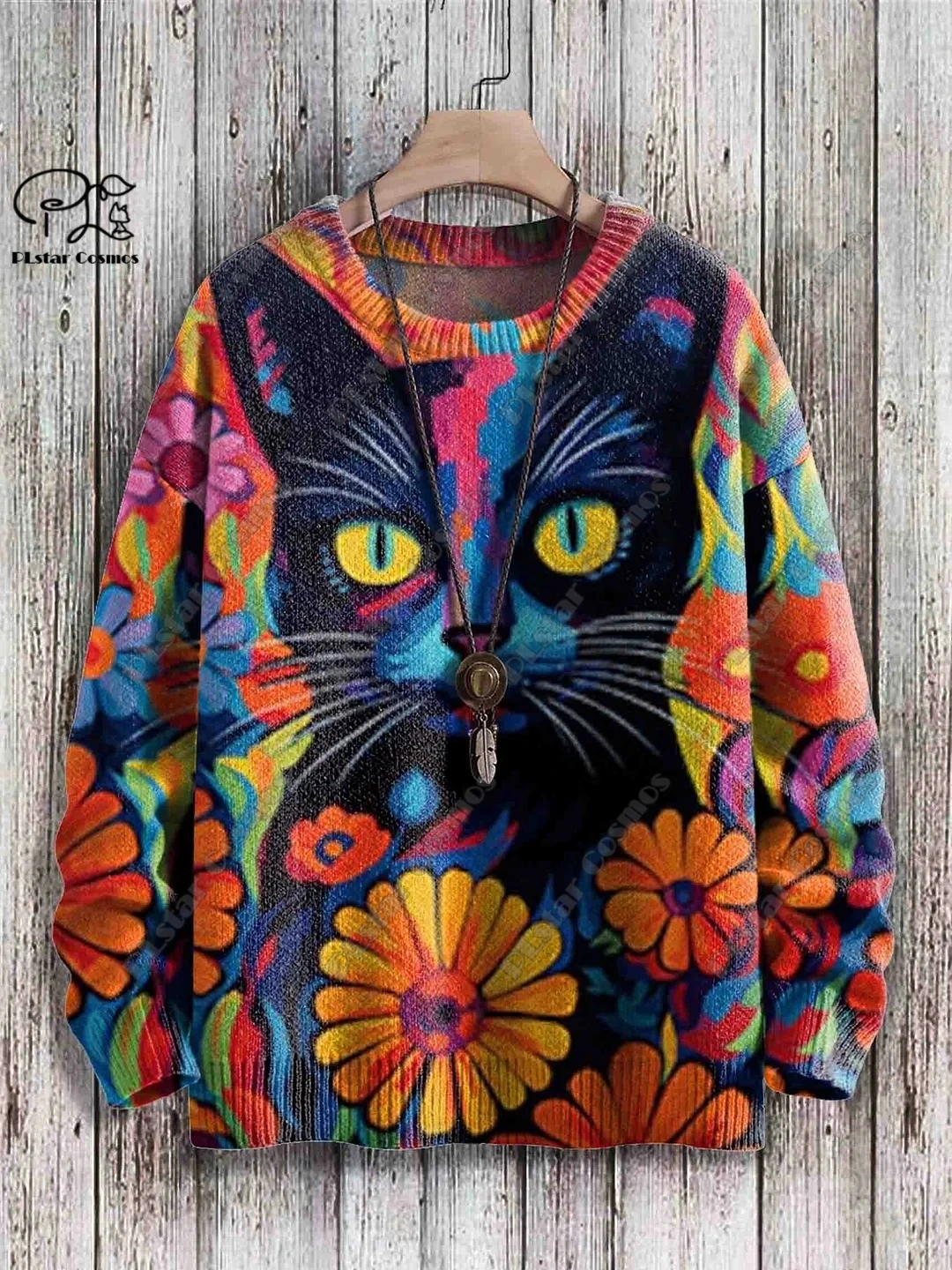 PLstar Cosmos new 3D printed animal series cat pattern ugly sweater street fun casual winter sweater M-6