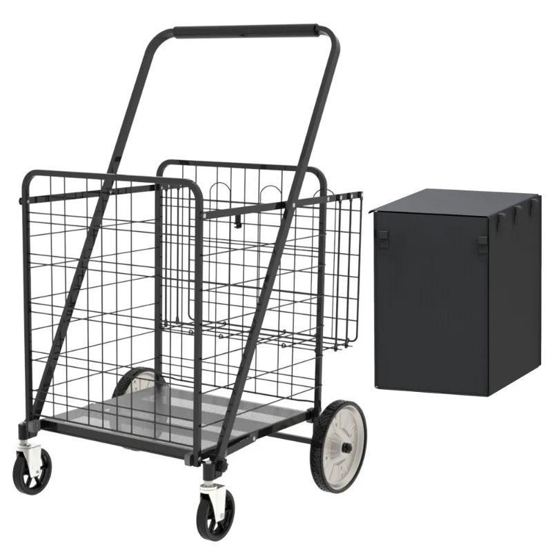 

Bigger Super Jumbo Shopping Cart,Grocery Cart on Wheels, Foldable Utility Shopping Carts with Double Basket and 360° Rolling