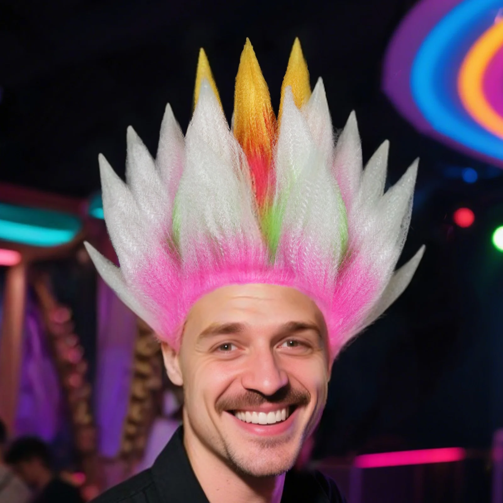 

Synthetic Colorful flame spiky wig, party, carnival, COS hair, for Halloween Christmas，Multicolor, Colorful, Rainbow Wig