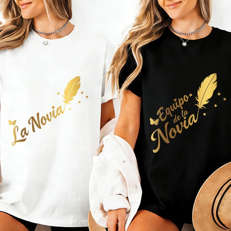 Spanish Bridal Wedding Squad T-Shirts Team Bride Tribe Gold Foil Print Tops Short Sleeve Tees for Bachelorette Hen Party Gift