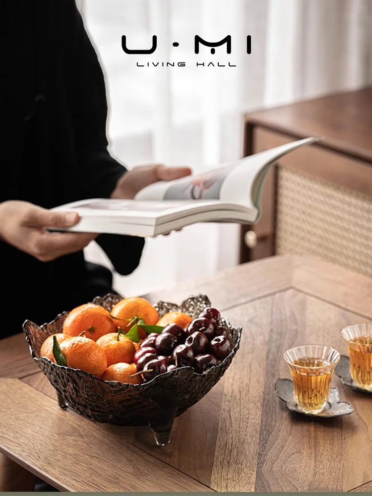 

U Mi LIVING Japanese Sle Creative Glass Ice Melting Fruit Tray Coffee Table Luxury Home Living Room Decor Pure Color Design