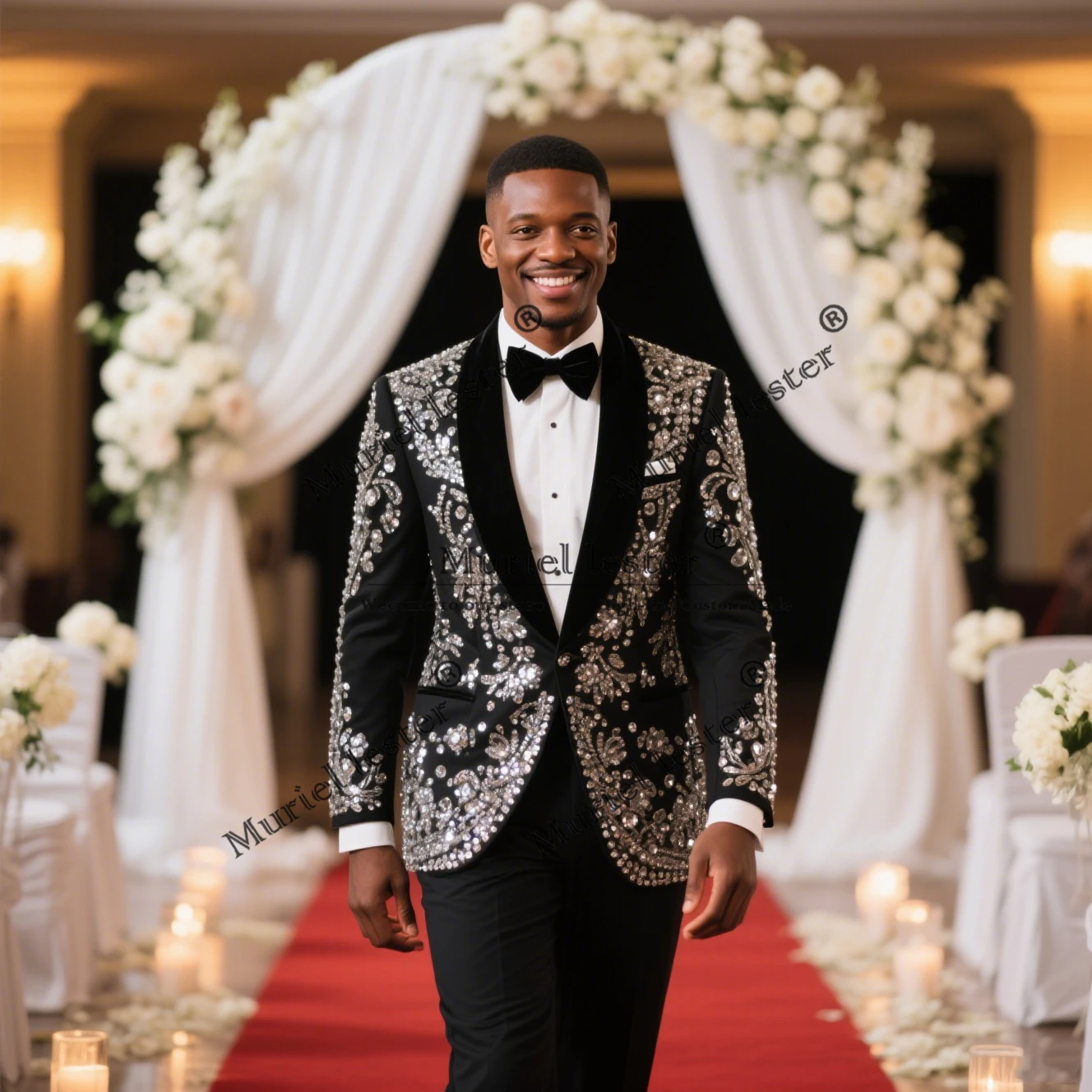 

Rhinestones Jewelry Beaded Suits Men For Wedding Shawl Lapel Prom Tuxedos Customized 2 Pieces Groom Dinner Dress traje de hombre