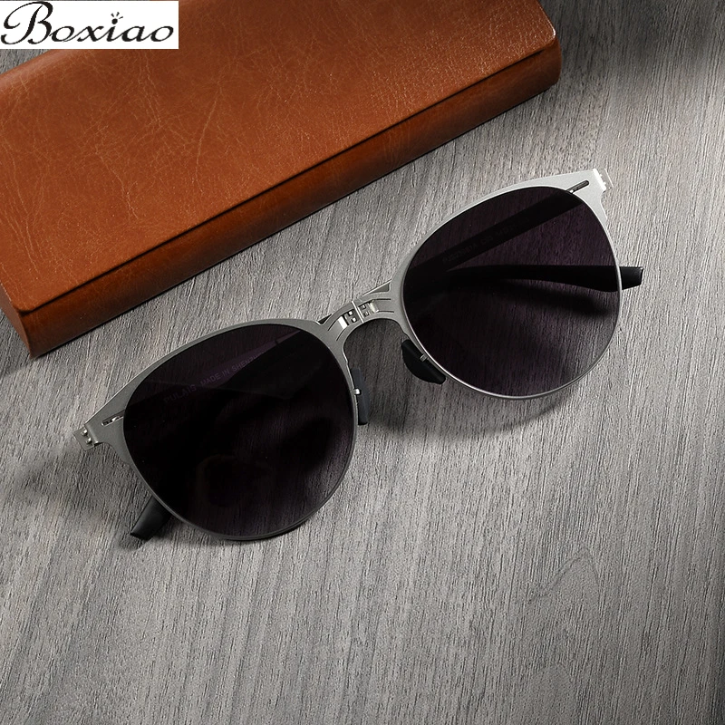 New Folding Fashion Sunglasses for Men Titanium Alloy Ultra Thin Round Outdoor UV400 Anti-glare Sunscreen Fishing Sun Glasses