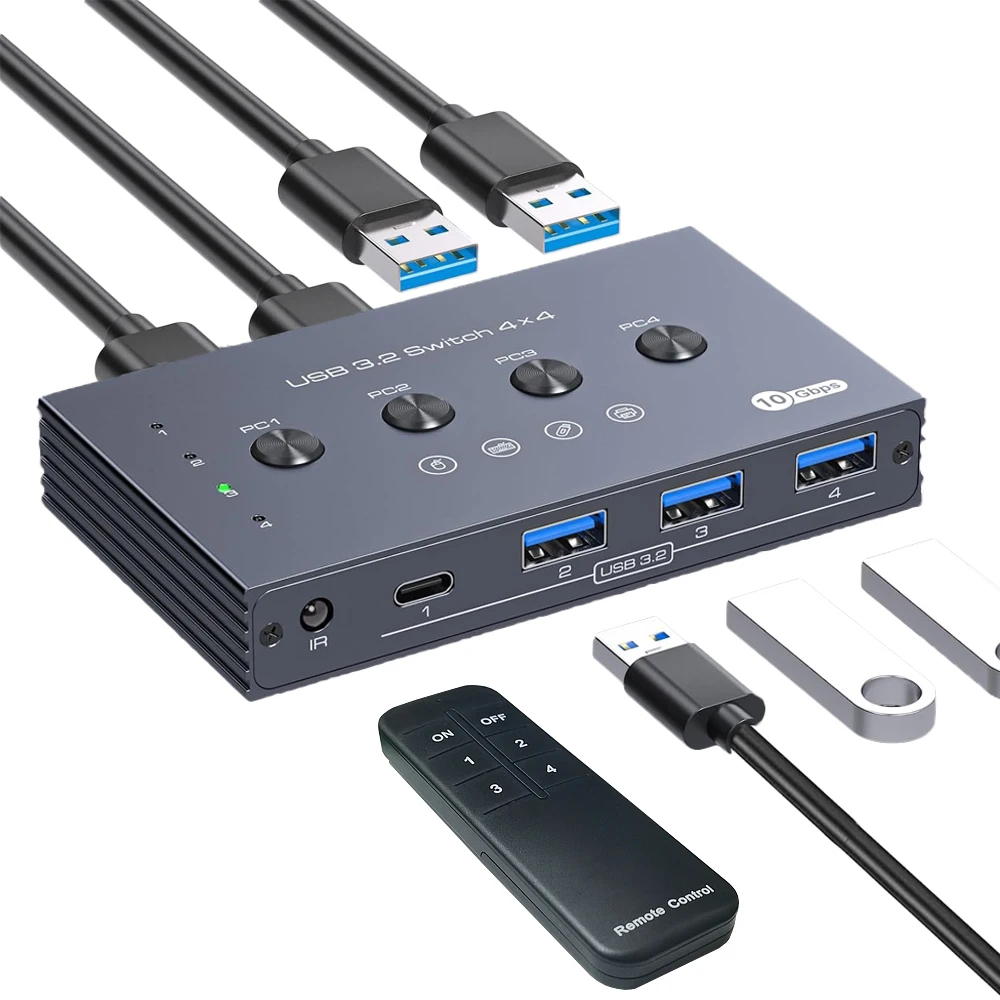Przełącznik USB Navceker 10Gbps 4 wejścia 4 wyjścia, przełącznik KVM 4x4, hub 3.2, 2 komputery, 4 hosty udostępniają 4 urządzenia USB do klawiatury i drukarki — zdjęcie produktu 7