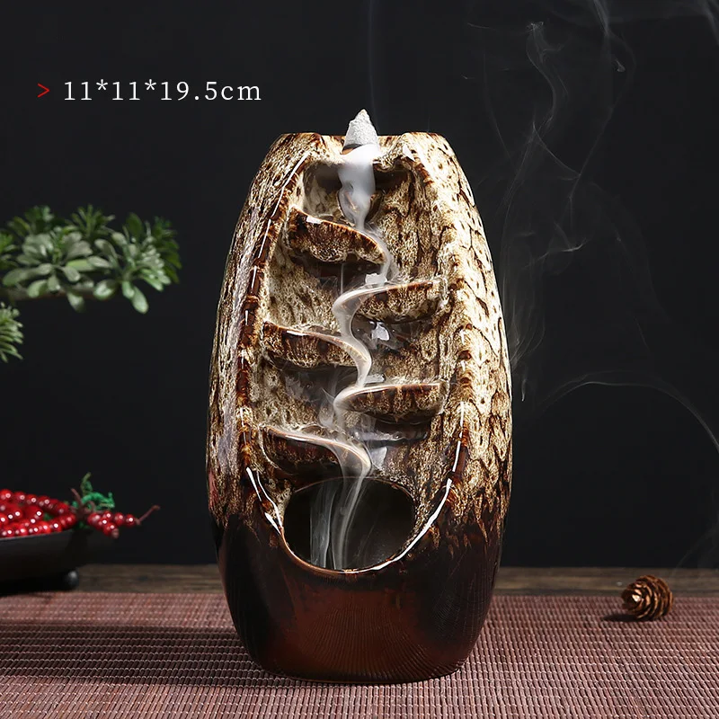 

With 50Cones Home Decorations Lucky Feng Shui Ornaments Indoor Aromatherapy Waterfall Backflow Incense Burner