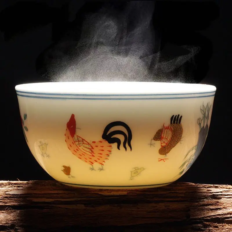 Imitation Duancai Chicken Cup Dehua Tea Cup Single Ceramic Tea Bowl Retro Chinese Household Tea Set