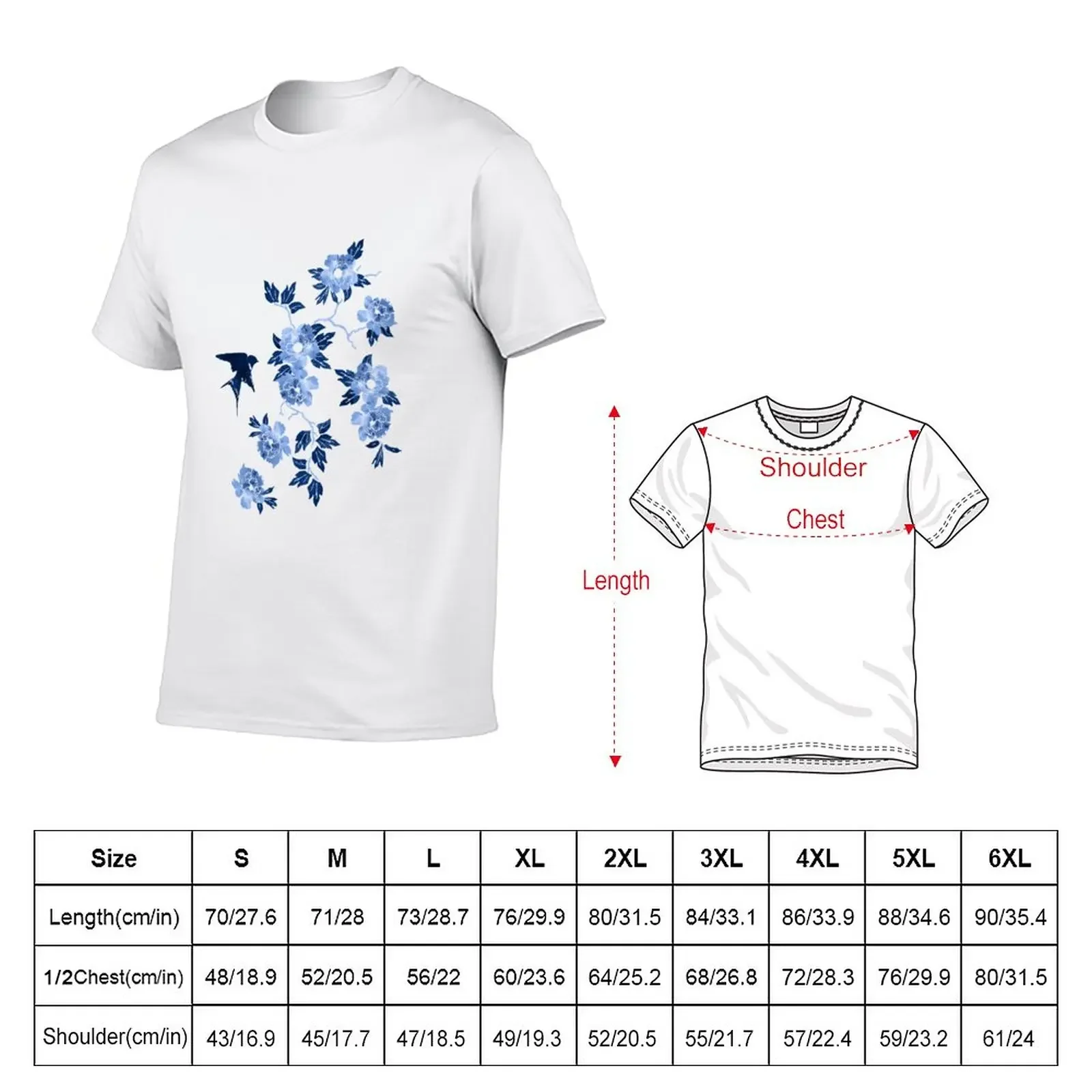 New Oriental peonies in sapphire blue T-Shirt Short sleeve customized t shirts kawaii clothes plain white t shirts men