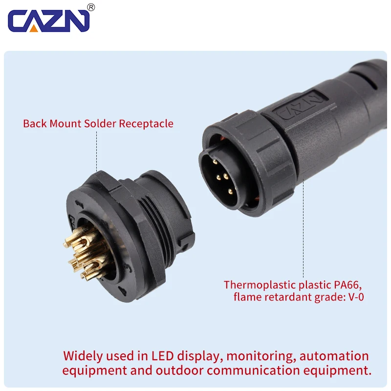 E13 Bayonet Socket Receptacle Quick Lock 2-18 Pin Male Female Front Rear Mounting Solder PCB IP68 for Outdoor Lighting Panel