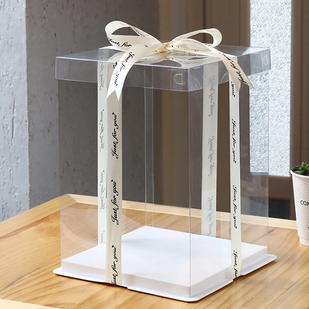 

4 Pcs Cake Box Clear Transparent Food Grade White Card PET Waterproof Oil for Bakery Gifts Packaging