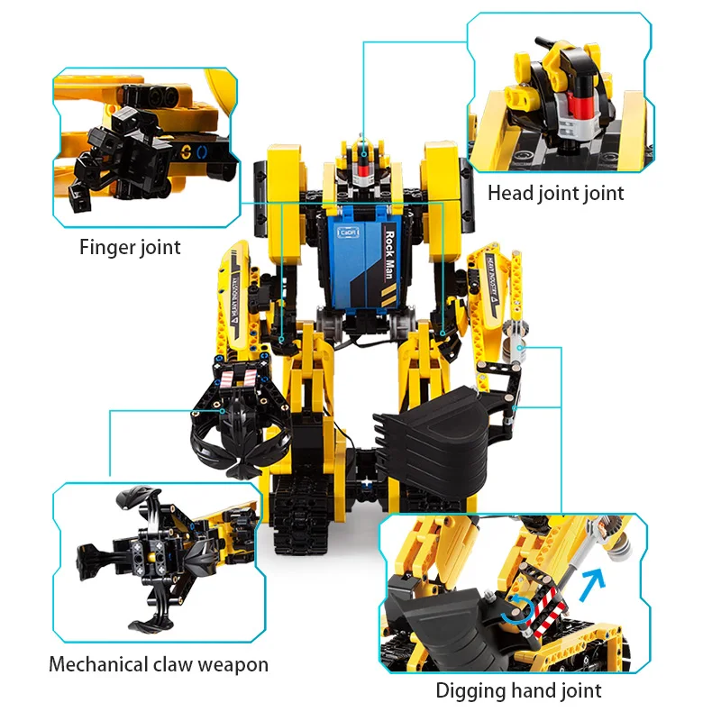 Cada 930PCS RC 2 in 1 Deformation Robot Megalithic Intelligent Building Blocks City Remote Control Excavator Bricks Toys for Kid