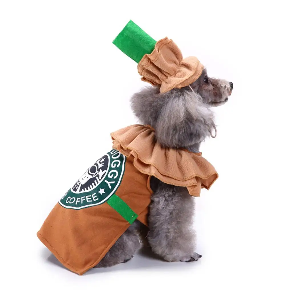 Pet Costume Puppy Latte Costume ( Hat + Vest ) Halloween Christmas Holiday Pet Dress Up Coffee Dog Cat Clothes