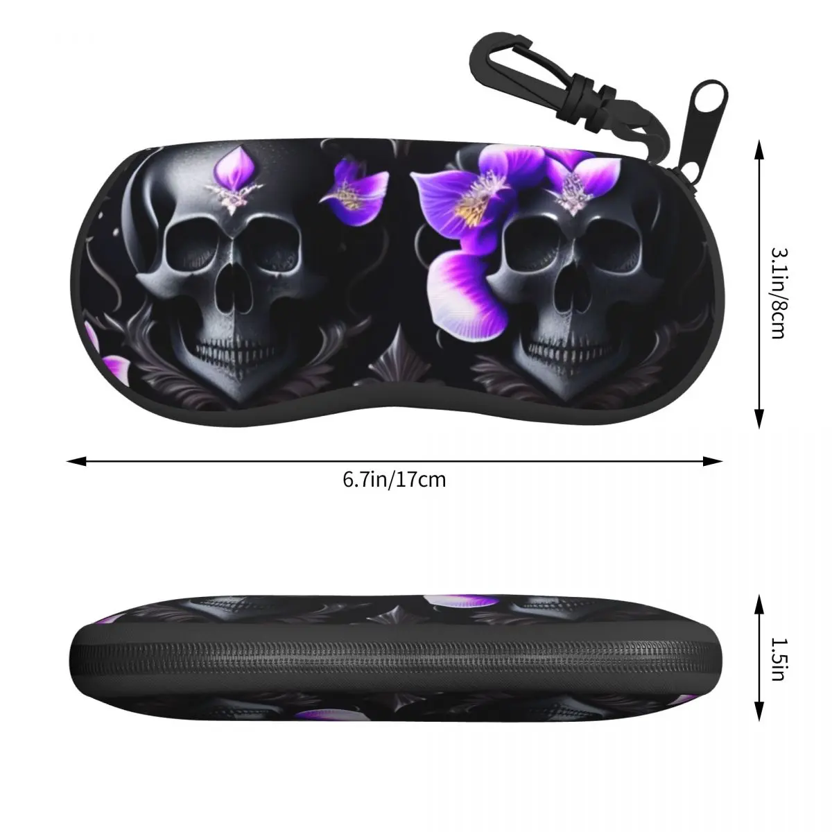 Skull Print Sunglasses Soft Case Neoprene Zipper Horror Skeleton Death Shell Eyeglass Case Custom Protective Box For Glasses