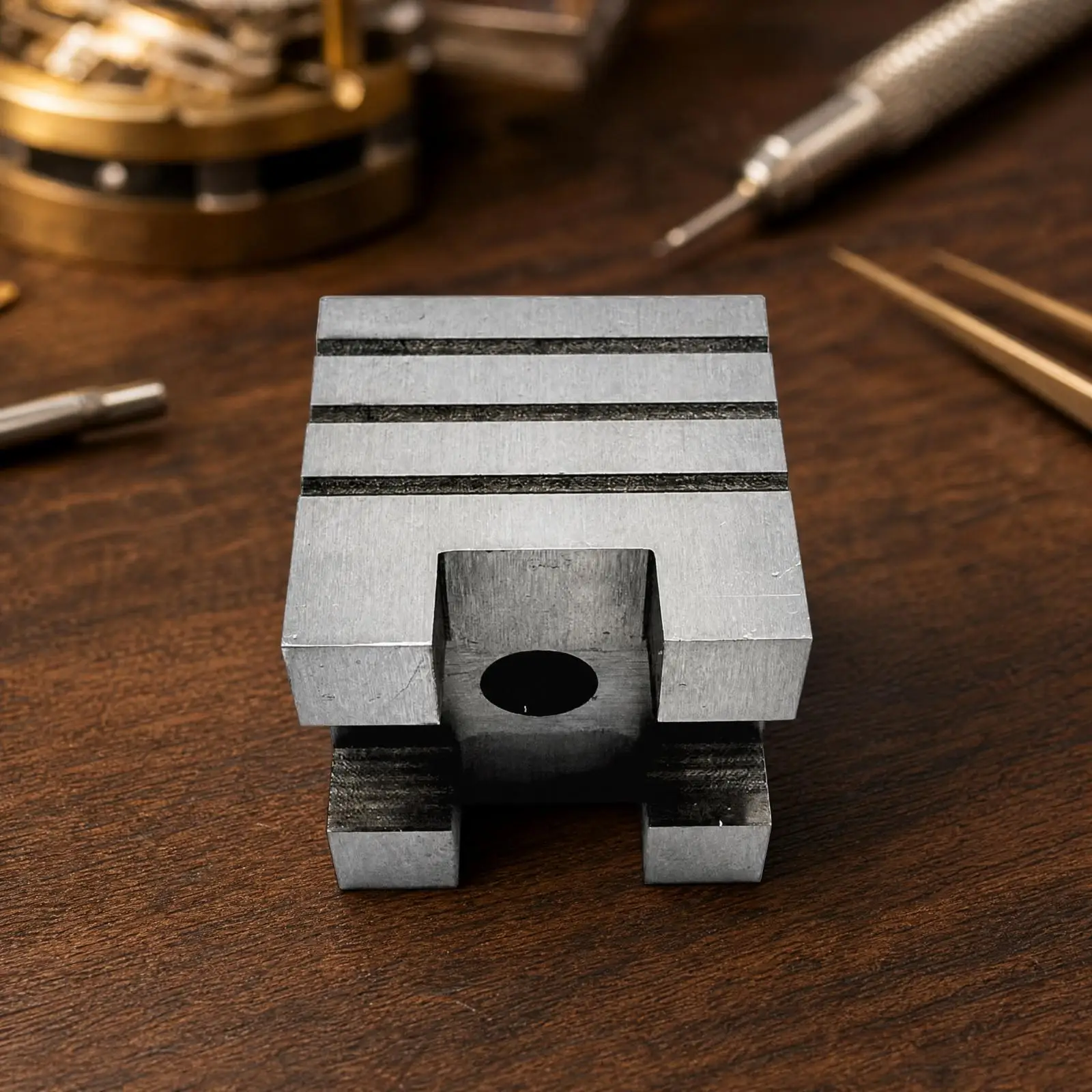 Anvil Stable Bench Block with Recessed Channels Tool Flat for Watchmakers, Hobbyist Toolkit