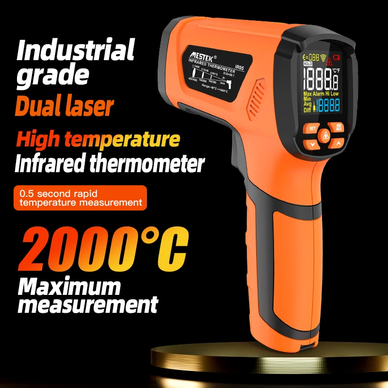 Pirômetro Duplo Industrial a Laser Medidor de Alta Temperatura Termopar tipo k Alarme Termômetro Infravermelho sem Contato40 ° C2000 ° c