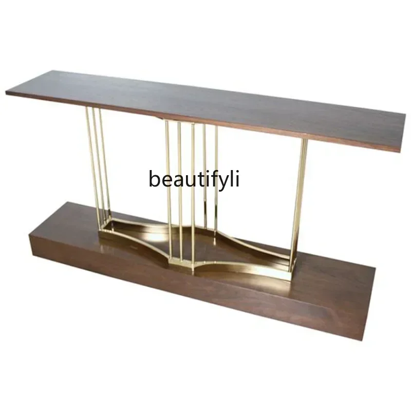 

LJYModern Simple Stainless Steel Solid Wood Console Tables Console Living Room Decoration Foyer Luxury Wall Table furniture