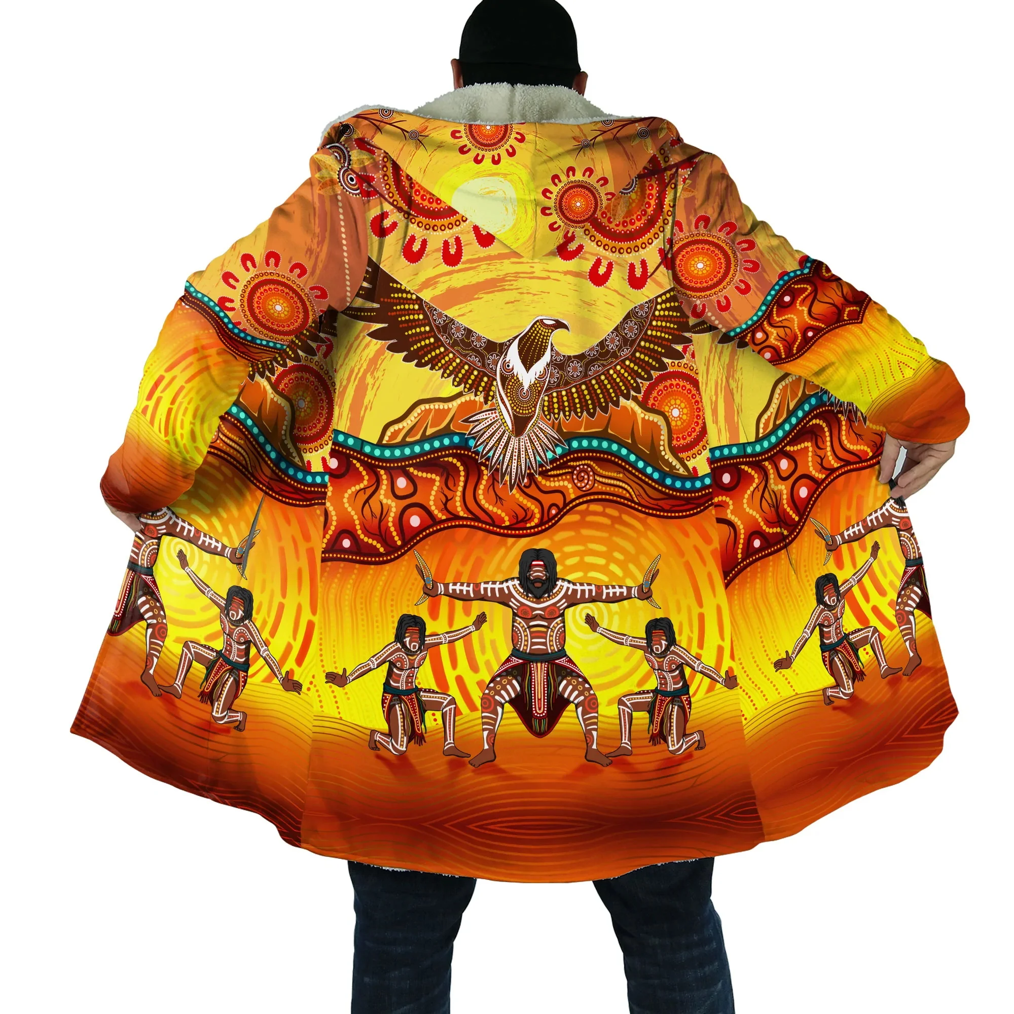 

Winter Men's Hooded Cape Australian Indigenous 3D Printing Windproof Hooded Cape Unisex Fashion Casual Wool Warm Hooded Cape