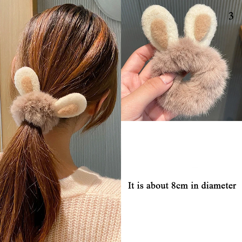 Winter Cute Imitation Rabbit Fur Hair Rope Fluffy Rabbit Ear Hair Scrunchies Women Rubber Bands Elastic Hair Bands Ties Holder