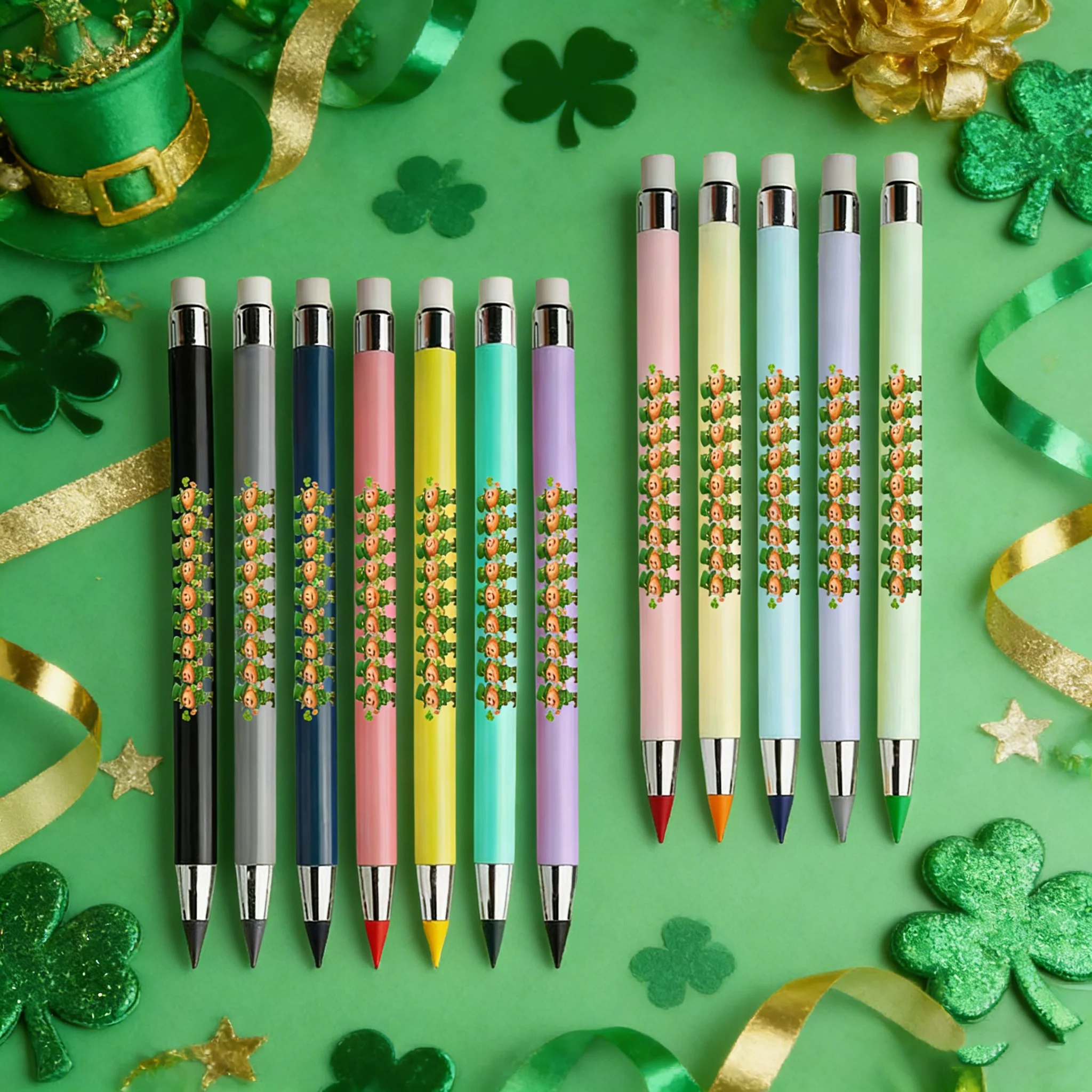12pcs St. Pat's little guy designs eternal colored pencils are not easy to break pencils student stationery colored lead