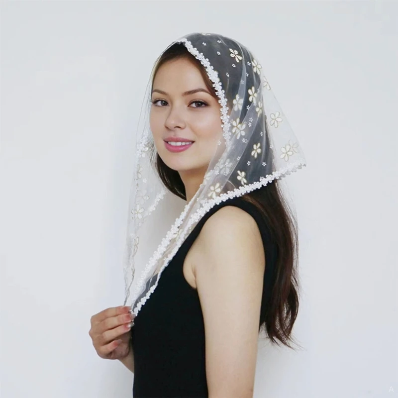 Stylish White Hijab Shawl for Women Hair Scarf with Flower Pattern Decoration for Personalized Looks Polyester Headscarf