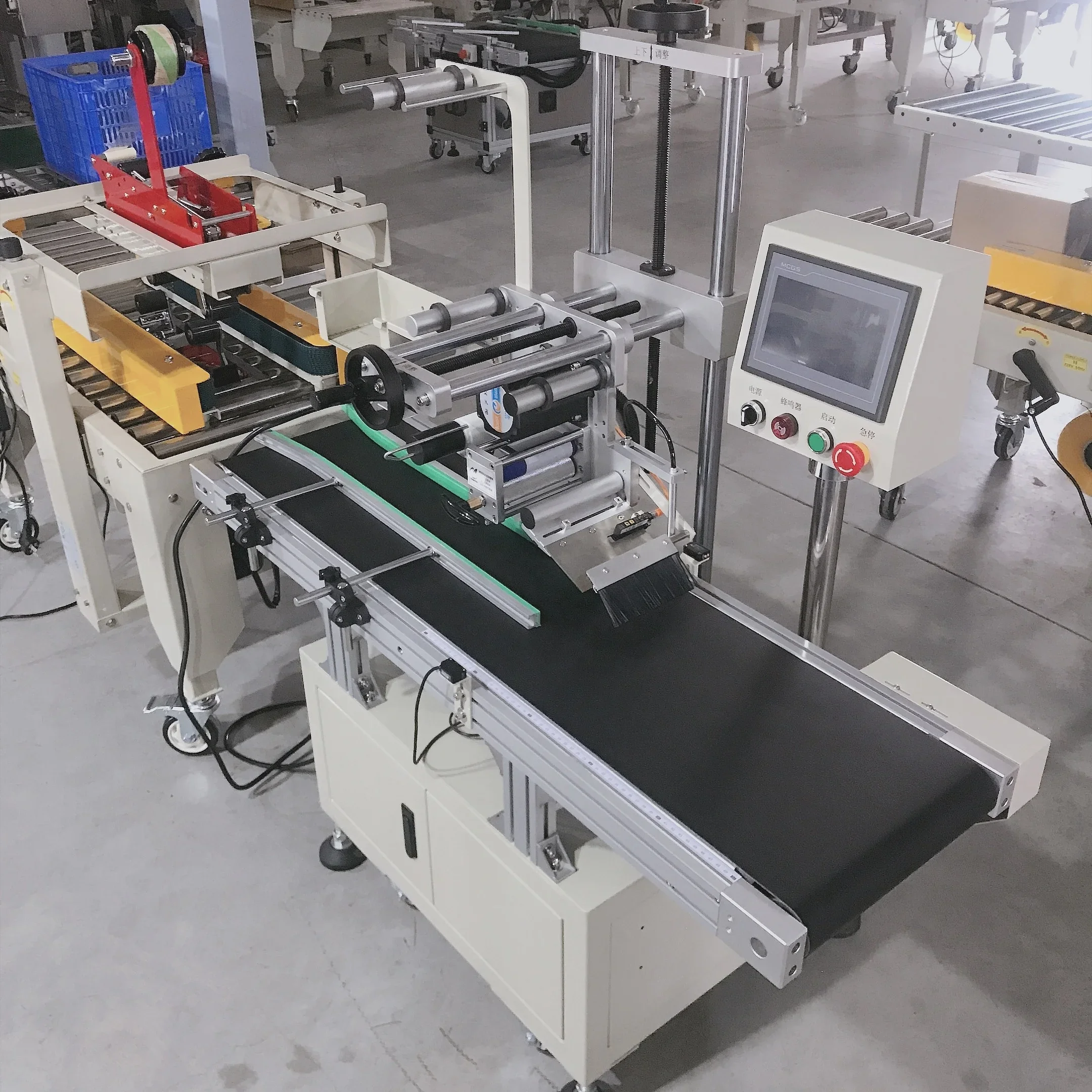 Automatic Label Sticker Carton Sealing Machine Tabletop Labeling and Automatic Flaps Folding Wood Stainless Steel Case Sealer