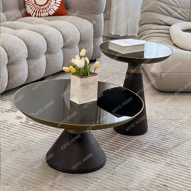 Modern Sofa Side Table Tempered Glass Corner Table Balcony Solid Wood Negotiation Small round Table