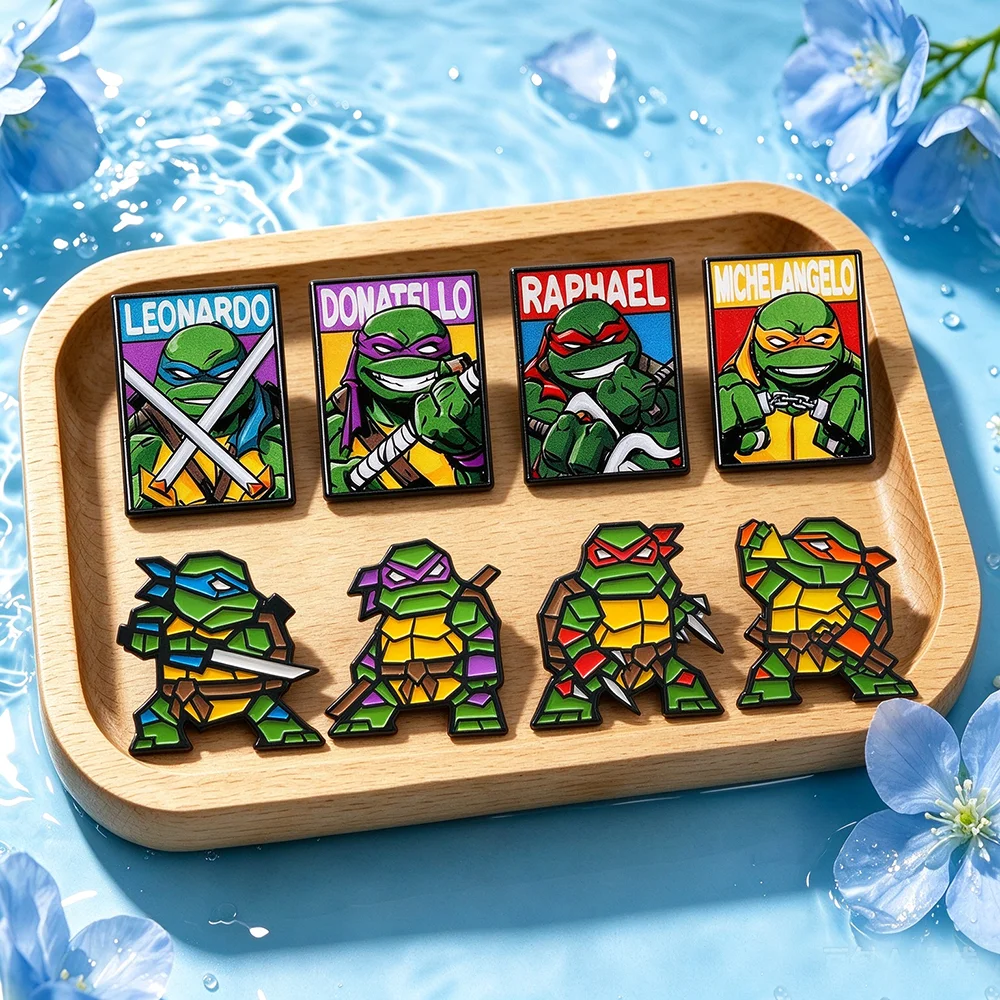 4/8Pcs Cartoon Green Warrior Turtles Enamel Pins Set Collectible Ninja Character Lapel Brooch Decor Badge Backpack Jewelry Gift