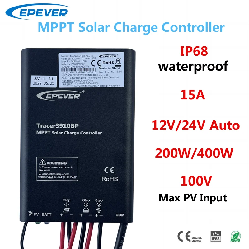 

EPEVER MPPT Solar Charge Controller 15A 12V24V Auto Waterproof Tracer3910BP Solar Panel Charger Regulator IP68 Degree