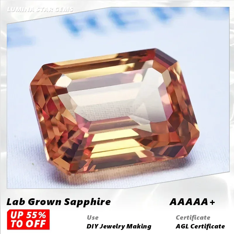 

L-Lab Grown Sapphire Emerald Cut Orange Color VVS1 Gemstone Charms DIY Advanced Jewelry Making Material Selectable AGL Certifica