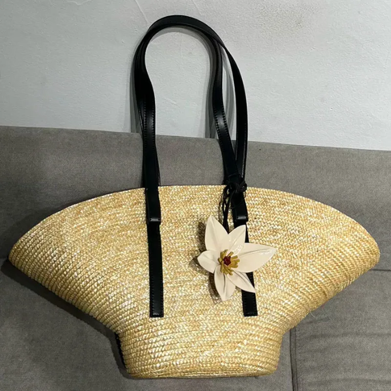 Large Capacity Woven Women Bag 2024 New Summer Leisure Handbag Seaside Vacation Beach Bag Shoulder Bag