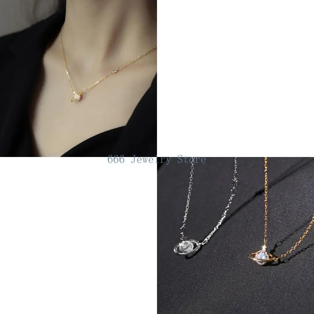 F2TD Planet Charm Necklace Adjustable Dainty Jewelry with 16.1-19.6 Inch Chain for Everyday Styling and Gift Ready Looks