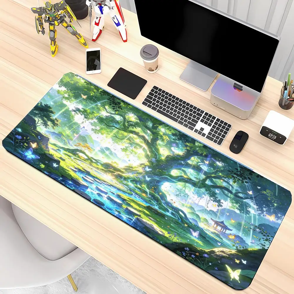 Mountain Red Pavilion Moonlight Play Mat Large Size Thick Rubber Smooth Glide For Oriental Gaming