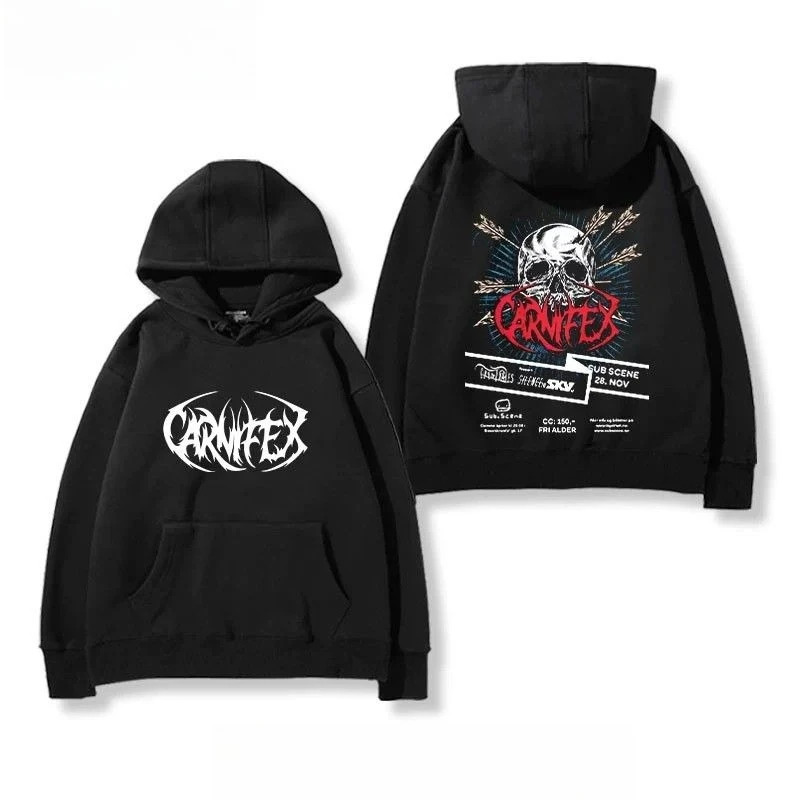 هوديي مع طباعة صدر Carnifex جمجمة خضراء دخان خلفي تصميم الرسوم المتحركة أفلام موسيقى نص الكنغر جيب مبطن ملابس الشارع ​