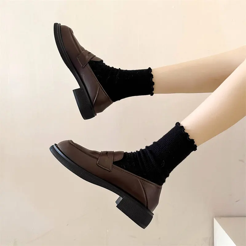 Retro Lolita Shoes Japanese Girl Round Toe Mary Janes Shoes College Style Small Leather Shoes Women brown JK Uniform shoes 2024