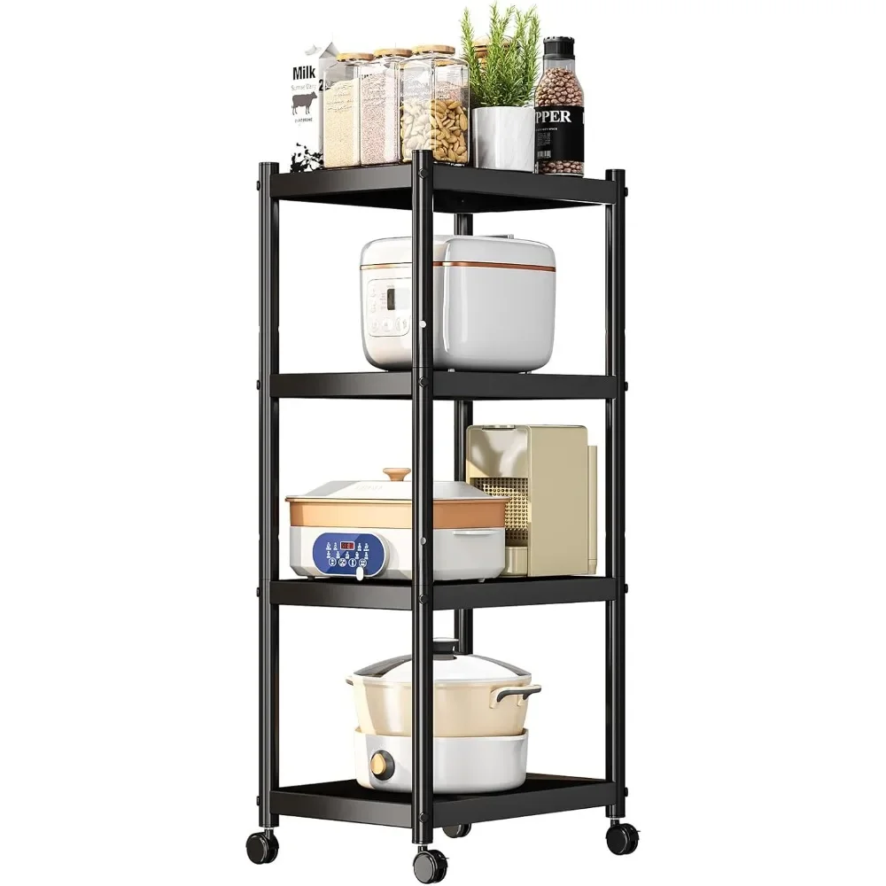 

4-Shelf Heavy Duty Shelving,Metal Utility Storage Racks with Rolling Wheels, Adjustable Kitchen Storage