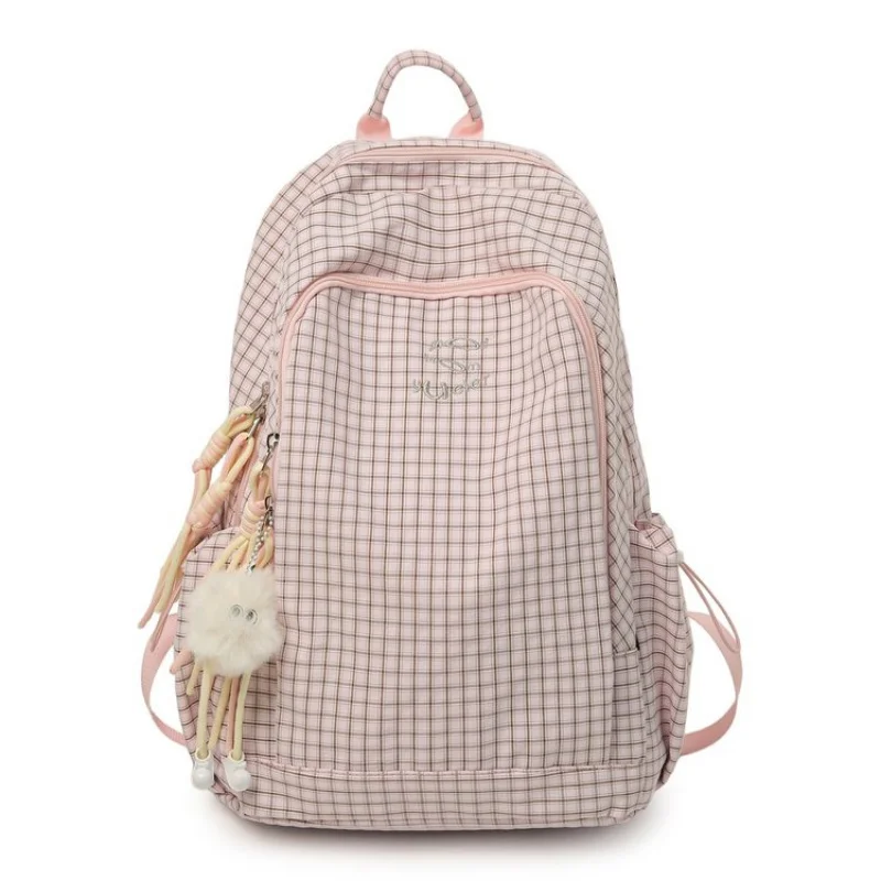 

2025 new plaid drawstring backpack, large capacity student backpack, lightweight nylon backpack, fashionable casual women's bag