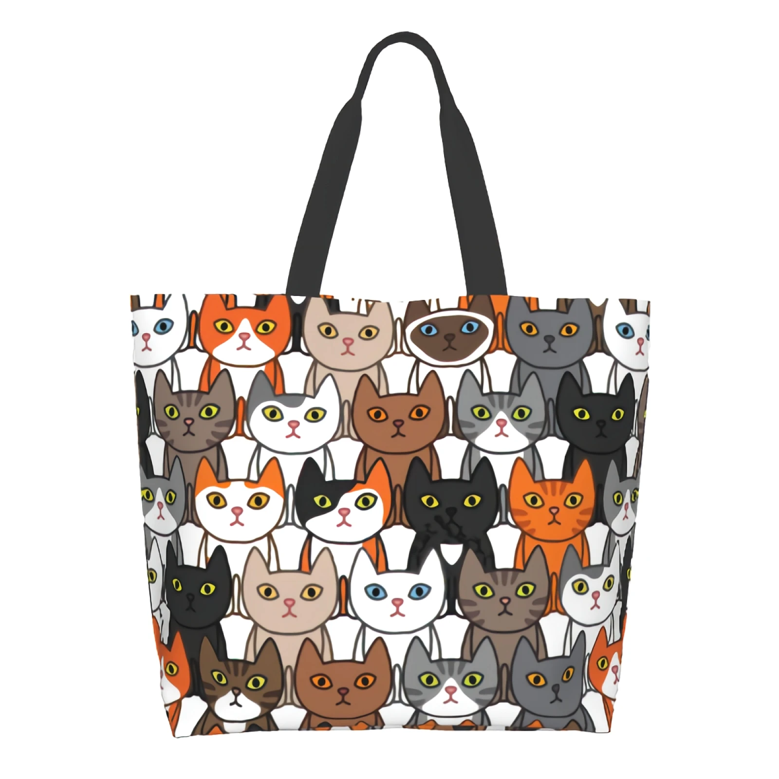 Cute Cats Collage Lovely Kitten Balck White Orange Canvas Tote Bag for Women Weekend Kitchen Grocery Bag