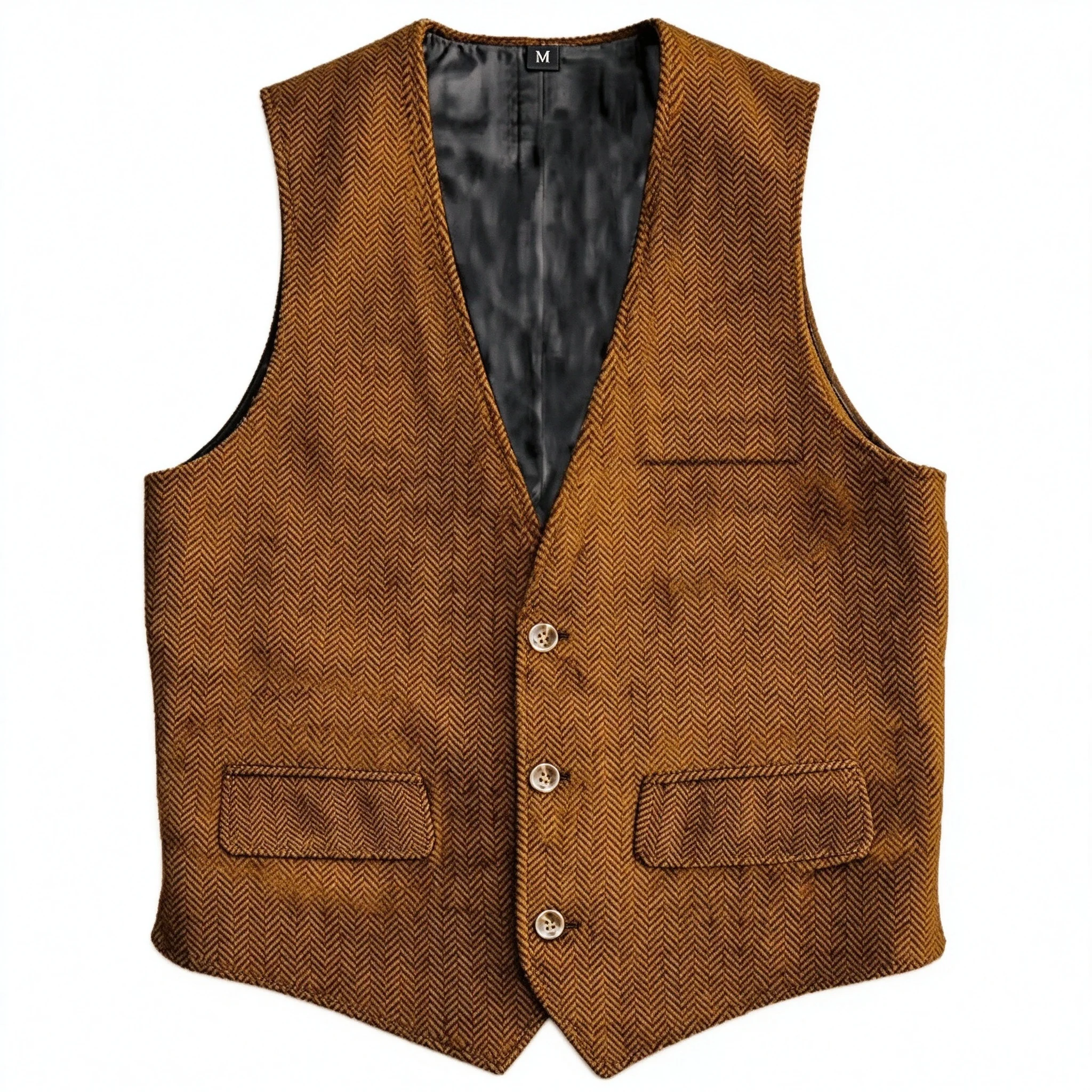 Men Vest Brown Herringbone Waistcoat Regular Slim Fit Single Button Vintage For Wedding Banquet Work Business Casual Men Vest