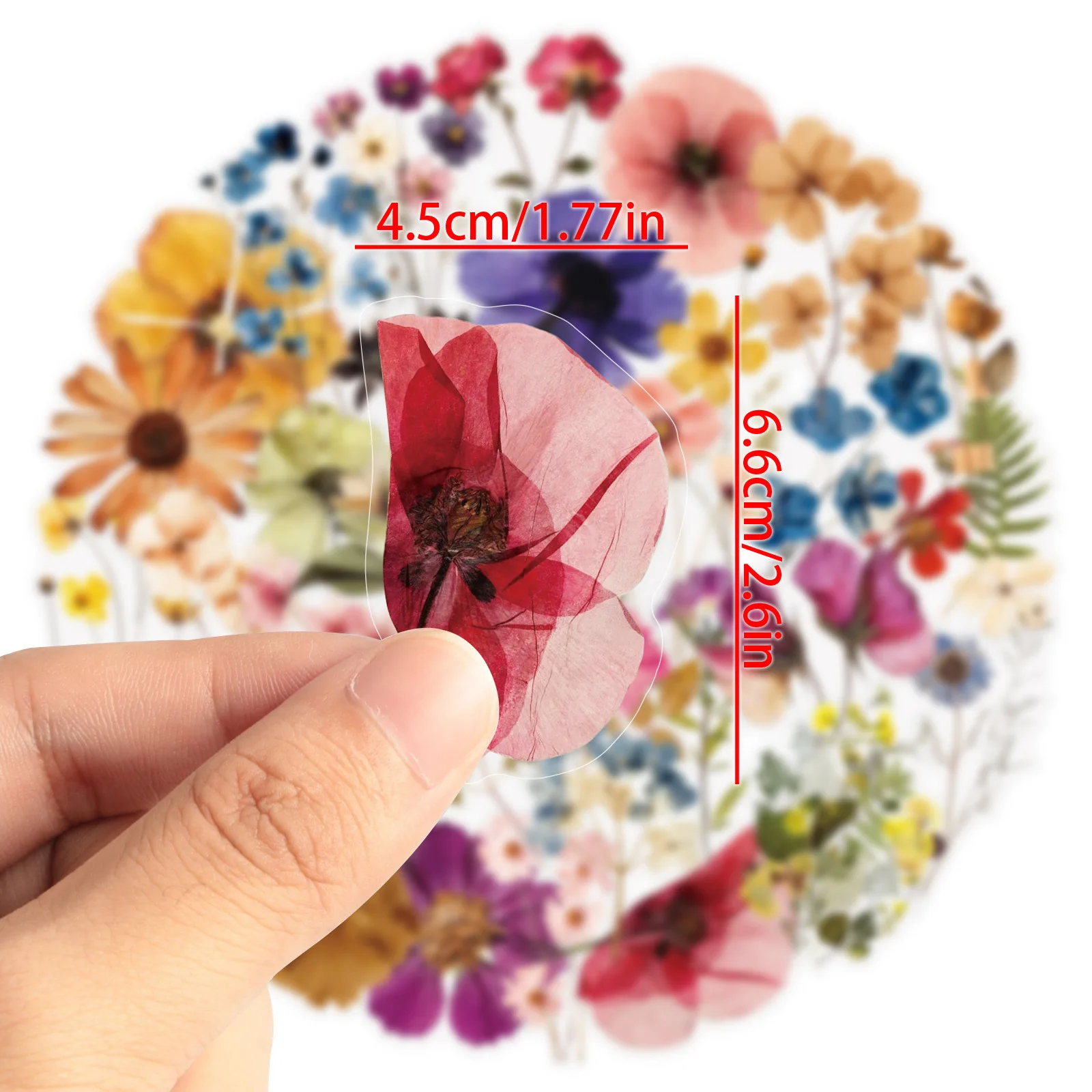 50Pcs Pressed Flower Art Stickers Flower Transparent Decals Plant DIY Decoration Toy Fridge Laptop Guitar Car Bike Skateboard