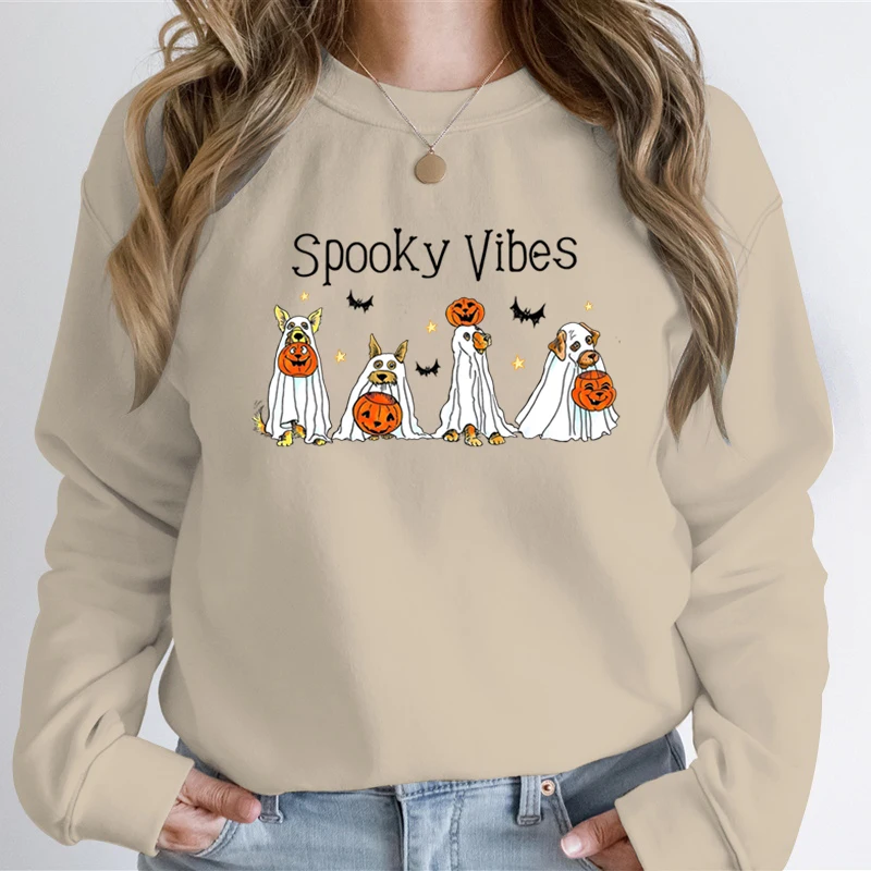 Halloween Dog Sweatshirt Ghost Dog Pumpkin Happy Halloween Sweatshirt Hoodie Women Vintage Ghost Dogs Halloween Party Hoodies