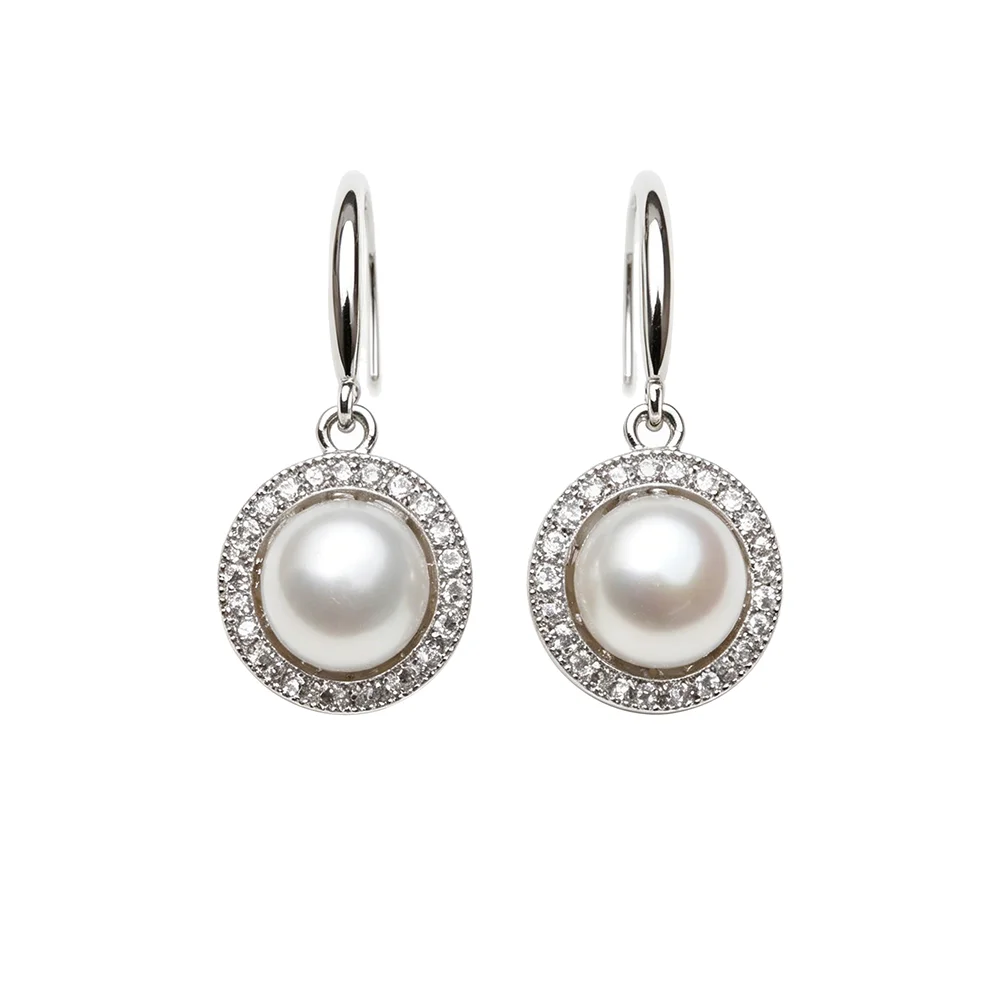 Wedding Genuine White Natural Freshwater Pearl Earrings Women,Dangling 925 Silver Pearl Earrings Wife Mother Anniversary Gift