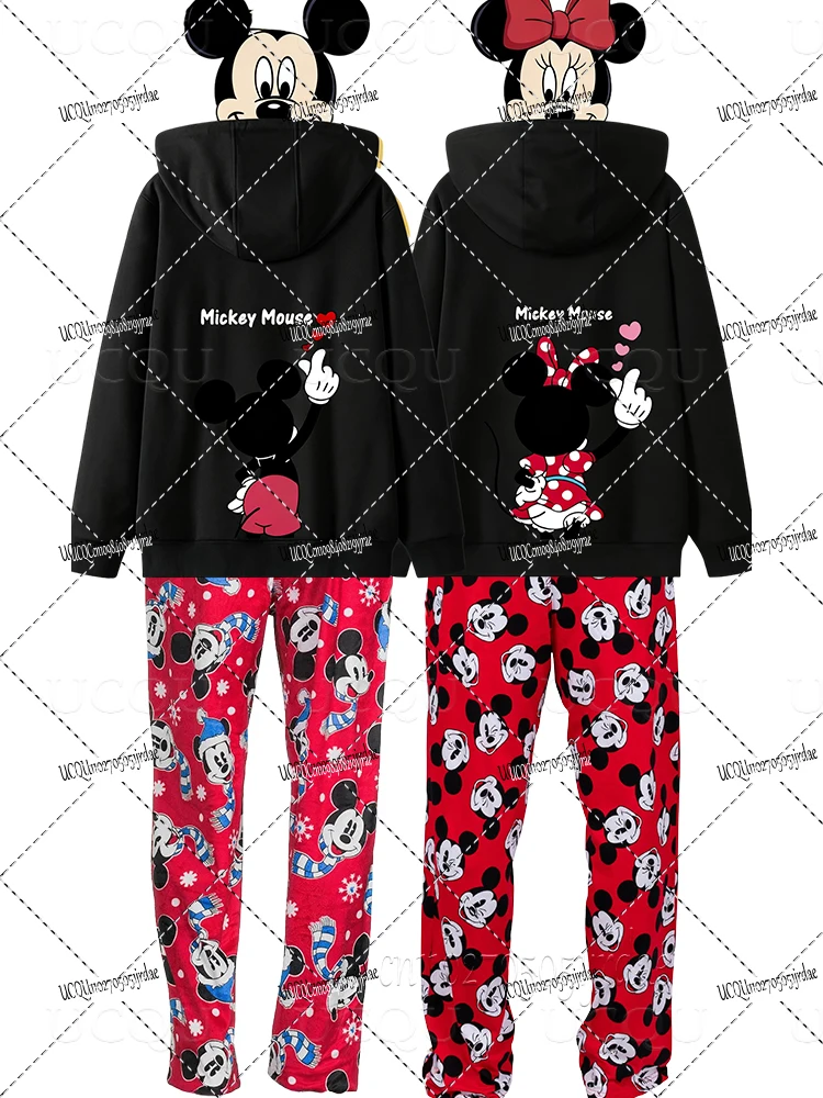

Disney Mickey And Minnie Hoodies With Pajamas Autumn Winter Oversized Suits For Adult/Kids Men Women Clothing Christmas Gifts