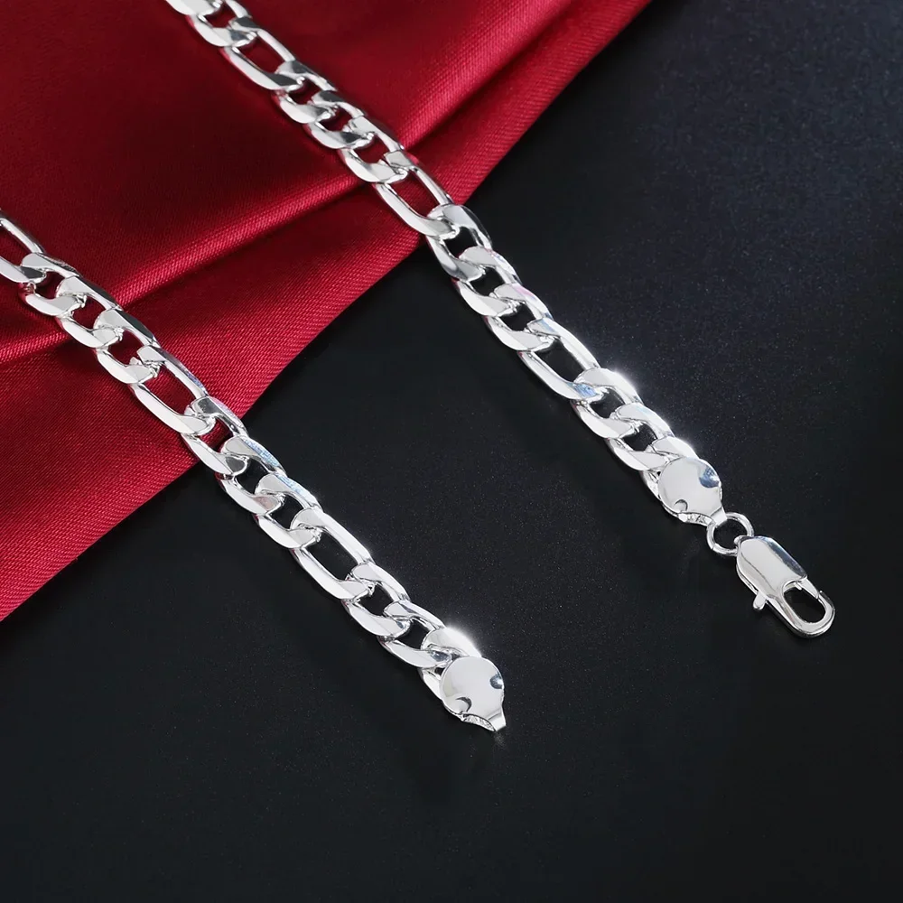 حار أزياء الرجال 8MM سلسلة الهندسة المسطحة 925 الاسترليني قلادة فضية للمرأة حزب هدايا العيد الماركات الكلاسيكية والمجوهرات