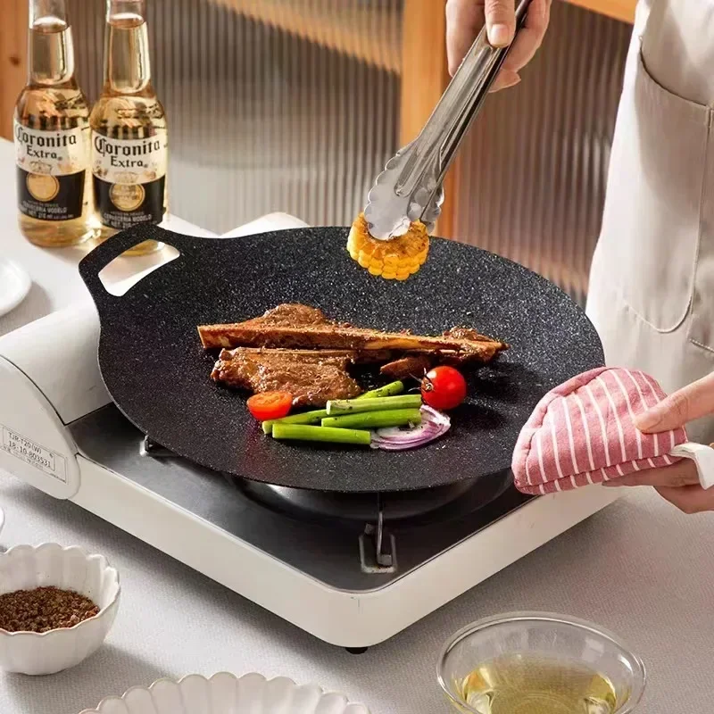 Pan For Grill Korean Nonstick Griddle,compatible Induction,gas Cooktop, Utensils Stove,electric Round Free With Kitchen