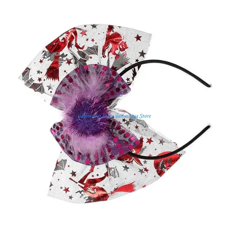 

573B Sequins Dark Headband Costume Cosplay Sequins Devil Bow Cobweb Headdress
