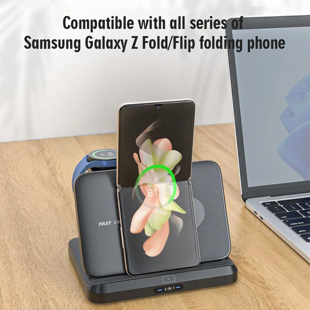 3 IN 1 Wireless Charger Stand For Samsung Z Fold/Flip 5 4 3 2 S24 S23 Folding Phone Fast Charging Station For Galaxy Watch Buds